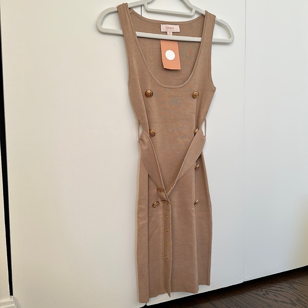 Beige dress with gold buttons